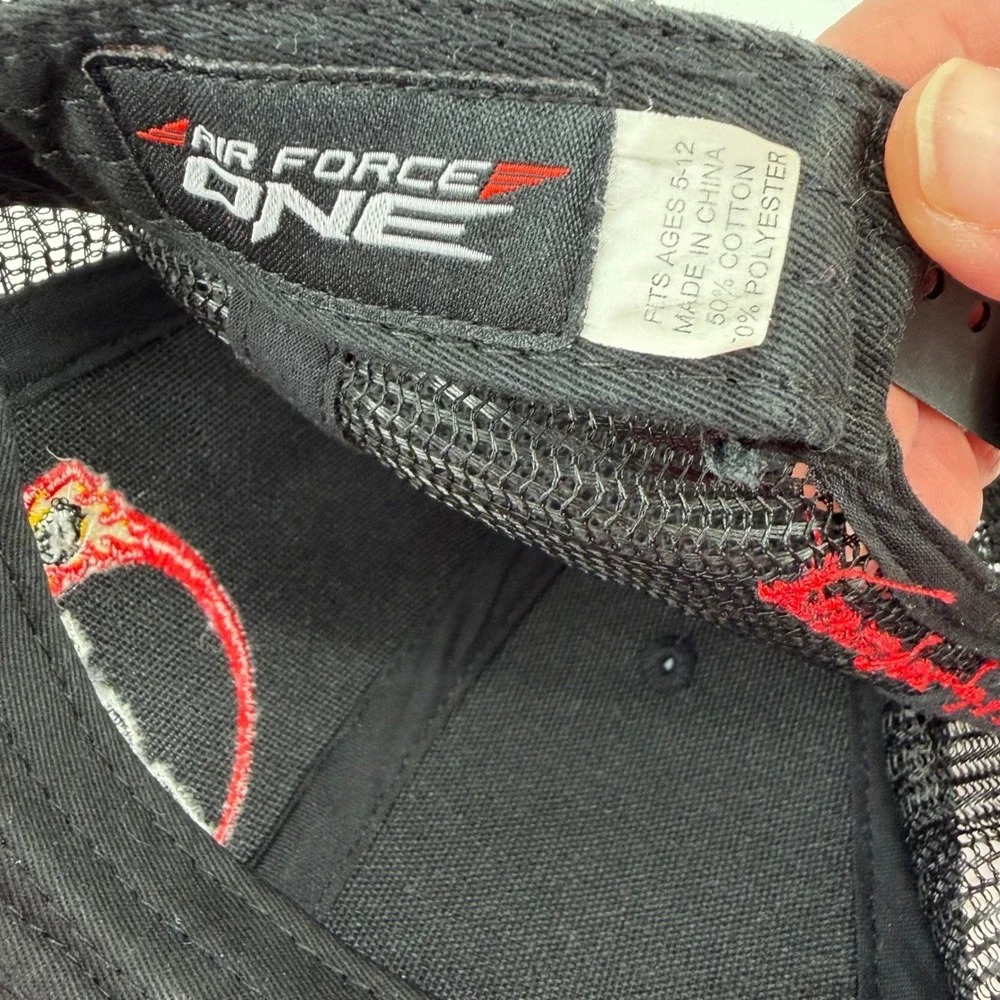 Air Force One TGA Premier Junior Golf Trucker Hat Kids Black Red Snapback Cap